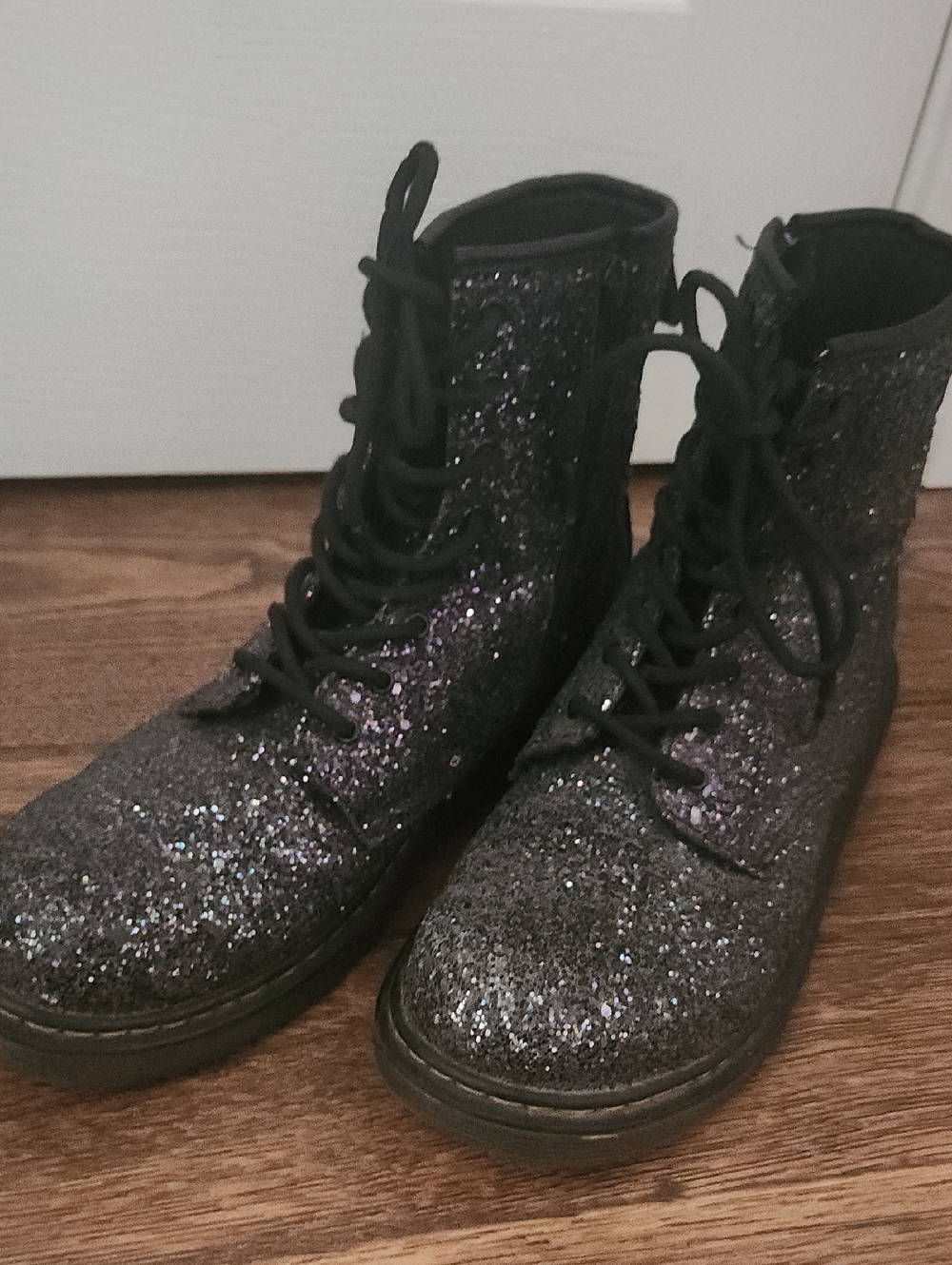 Dr. Martens Black Glitter Lace-Up Combat Boots